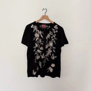 Johnny Was Women's Black Cotton Embroidered Shirt Size Large L